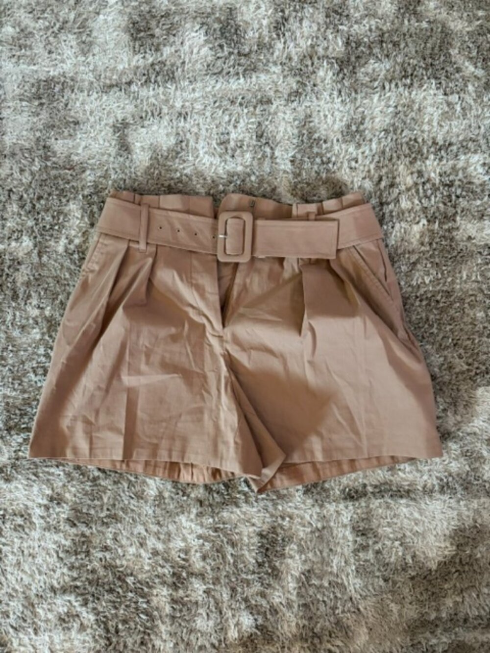 Express High Waisted Belted Paper bag Pleated Shorts (Tan) Size 6 NWOT